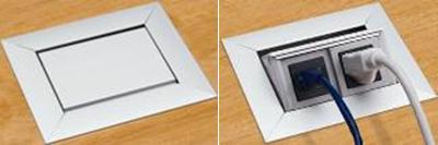 Flip up counter receptacle; open and closed